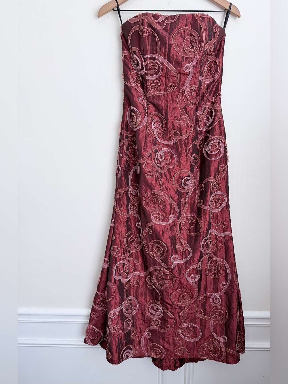 Jessica McClintock brownish red Maxi Dress strapless swirl ribbon vintage Y2K 6P - Picture 3 of 8